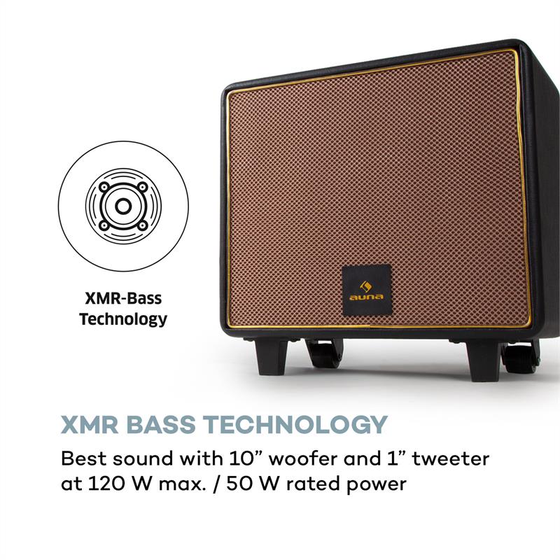 Auna Streetstar Retro 50, PA zariadenie, 10" woofer, 120 W max., mikro USB, TF, BT, AUX, VHF – Obrázok 4