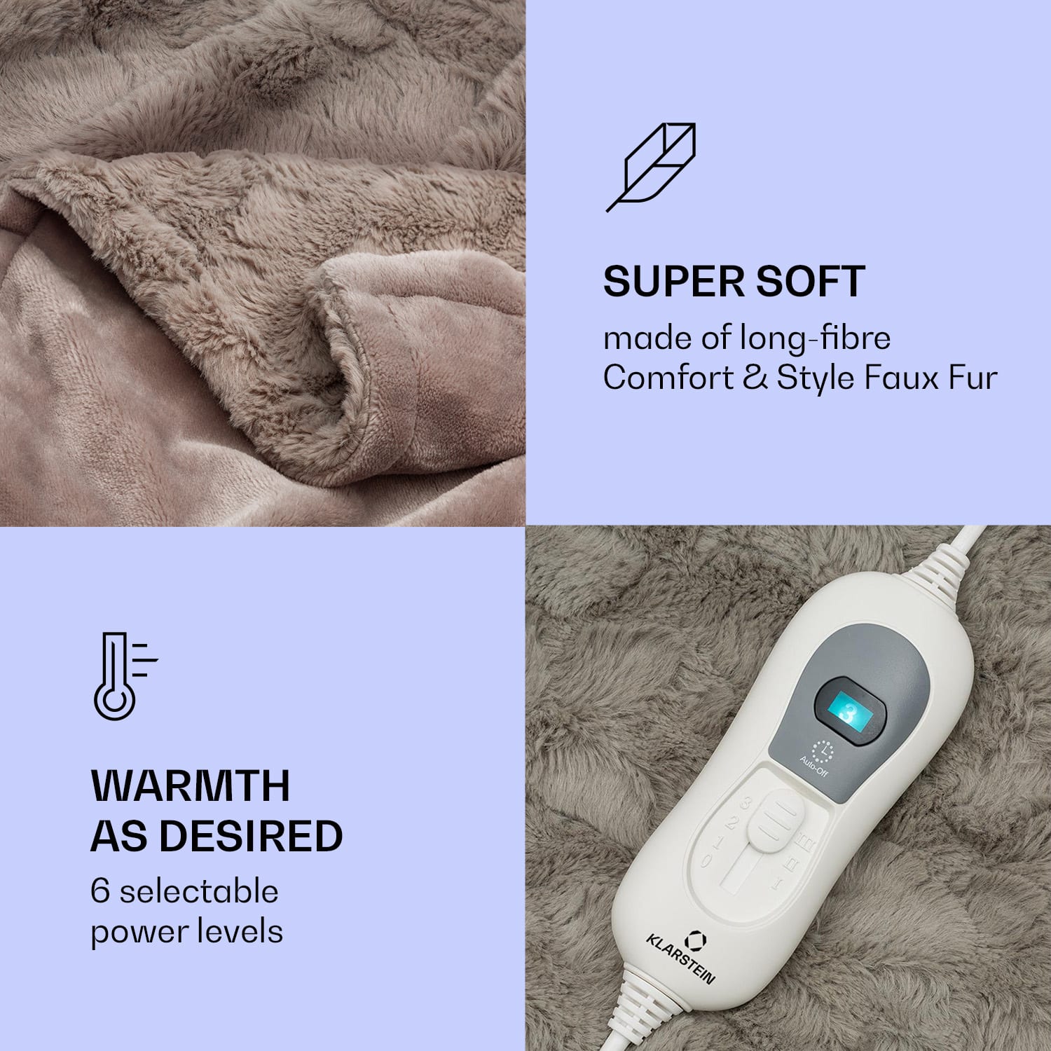 Klarstein Dr. Watson Comfort & Style, vyhrievacia deka, 120 W, 180 x 130 cm, umelá kožušina, béžová – Obrázok 3