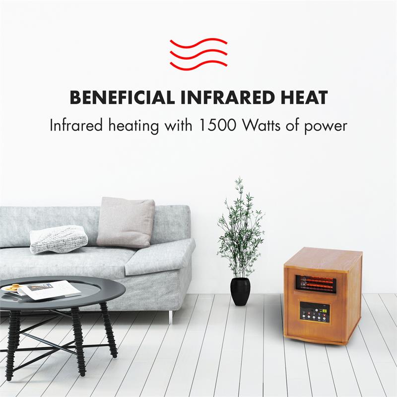 Klarstein Heatbox, infračervený ohrievač, 1500 W, 12-hod. časovač, diaľkový ovládač, dub – Obrázok 2