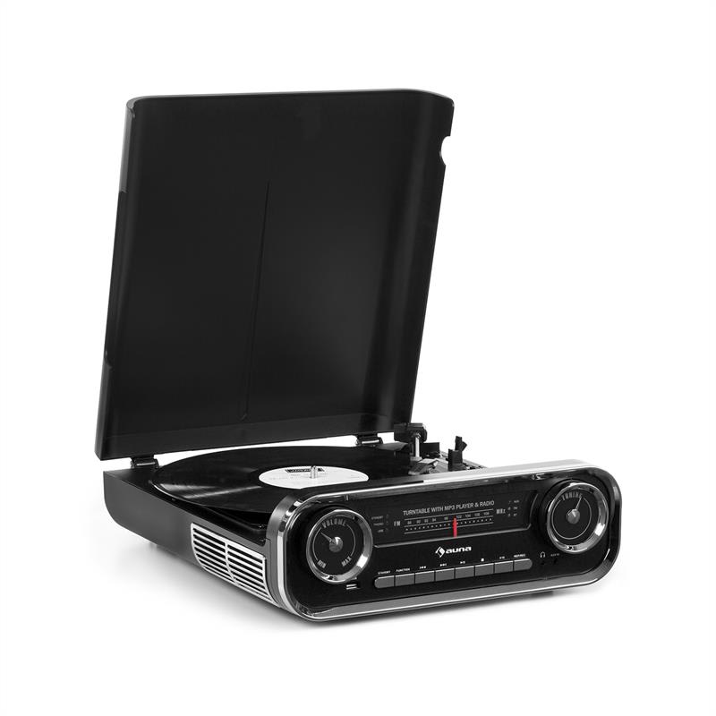 Auna Challenger, LP gramofón, bluetooth, VHF-rádio, USB, čierny