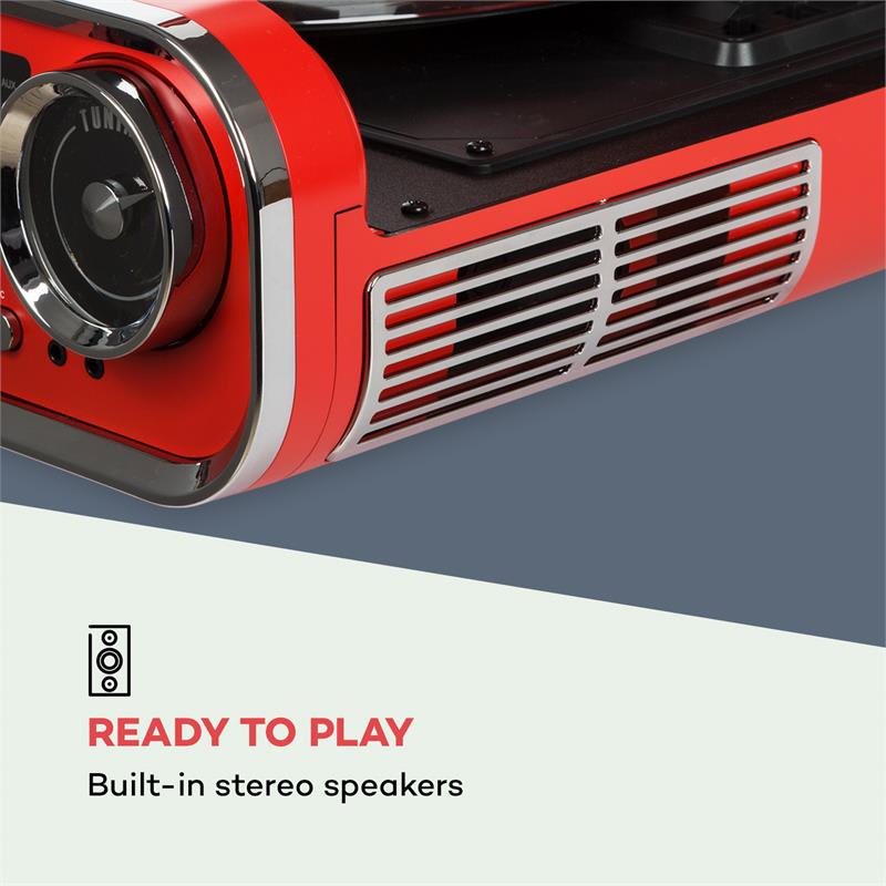 Auna Challenger, LP gramofón, bluetooth, VHF-rádio, USB, červený – Obrázok 5