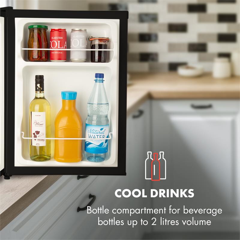 Klarstein Cool Kid, mini chladnička so 4 l mraziacim boxom, 66 l, 42 dB, A+, čierna – Obrázok 5