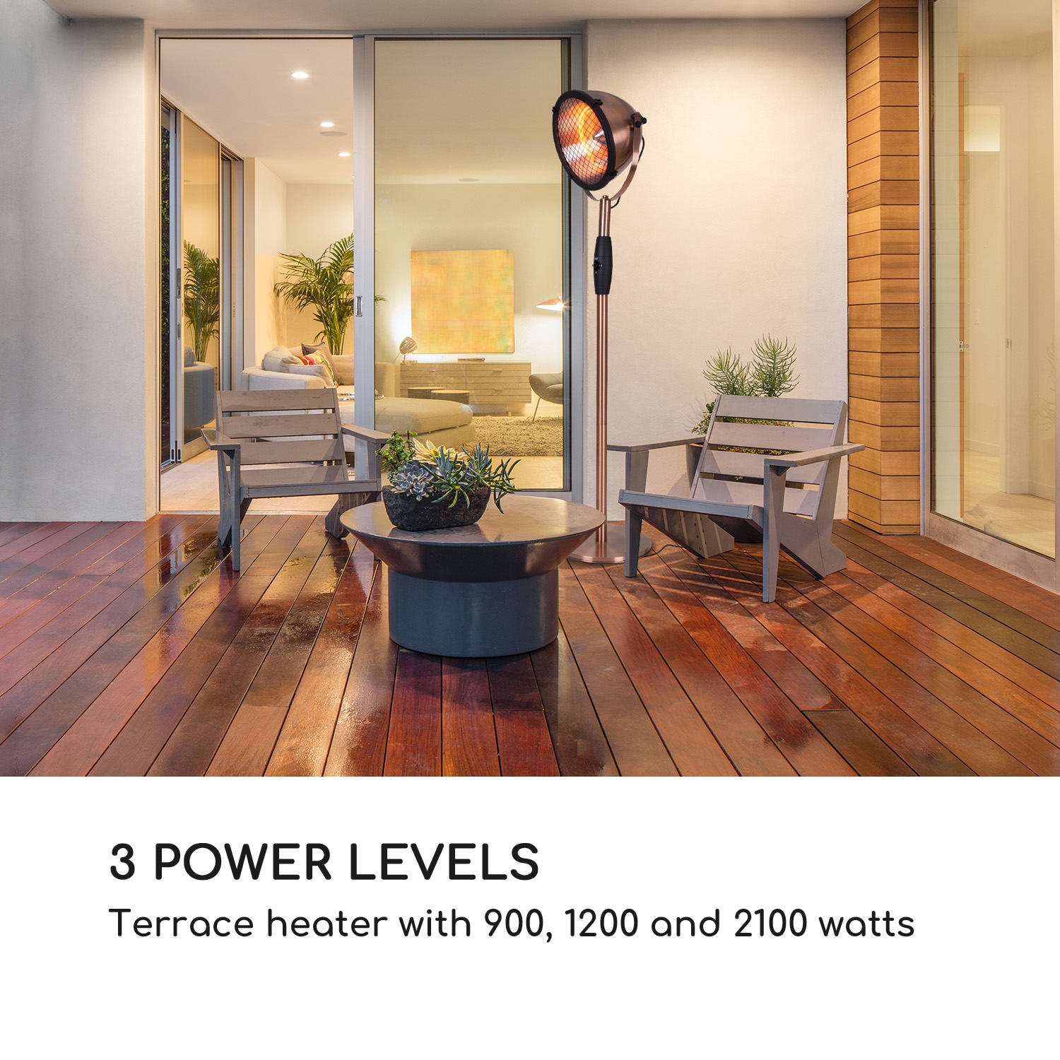 Blumfeldt Heatspot, terasový ohrievač, 900/1200/2100W, IR ComfortHeat, meď – Obrázok 3