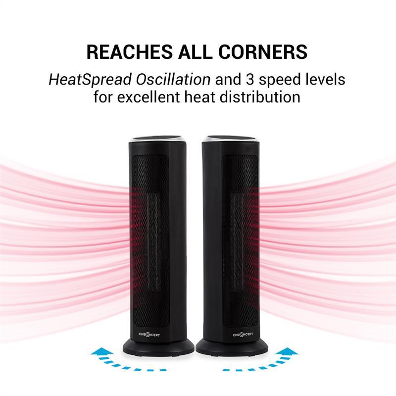 OneConcept Heat Spire, vežový ohrievač, 1200/2000 W, 8-hod. časovač, termostat, čierny – Obrázok 4