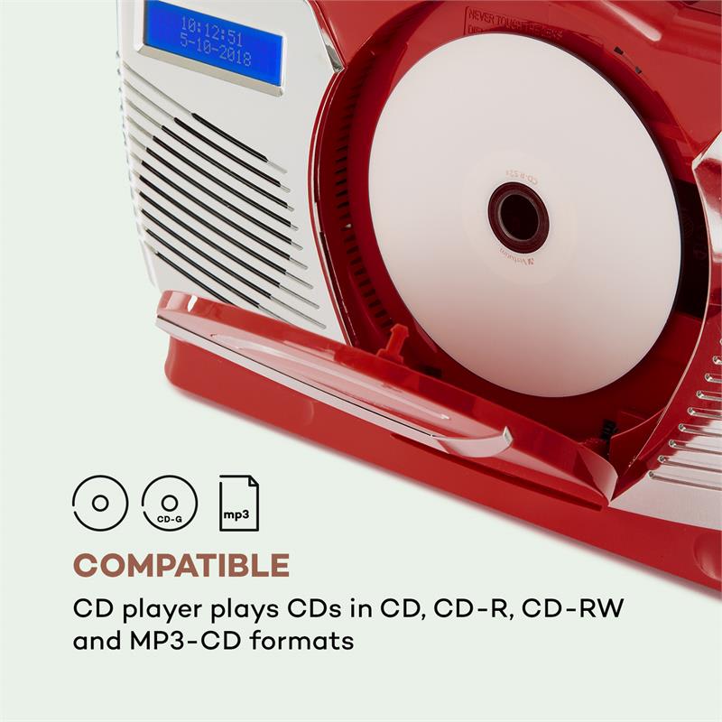 Auna RCD-70 DAB, retro CD rádio, FM, DAB+, CD prehrávač, USB, bluetooth, červené – Obrázok 5