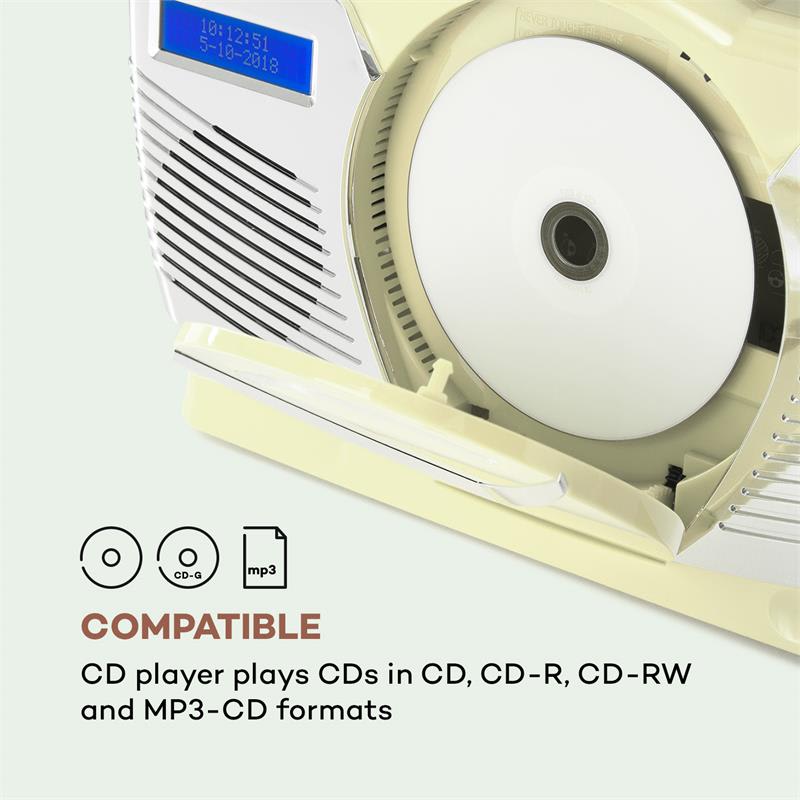 Auna RCD-70 DAB, retro CD rádio, FM, DAB+, CD prehrávač, USB, bluetooth, krémové – Obrázok 5