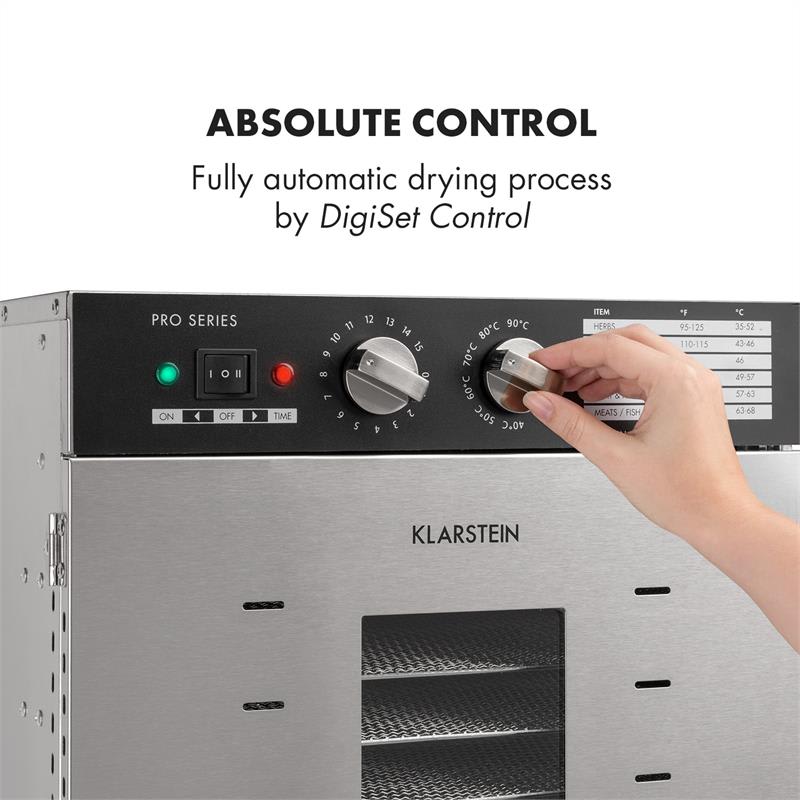 Klarstein Master Jerky 32, sušička potravín, 4500 W, 40 - 90 °C, 15-hod. časovač, ušľachtilá oceľ, strieborná – Obrázok 3