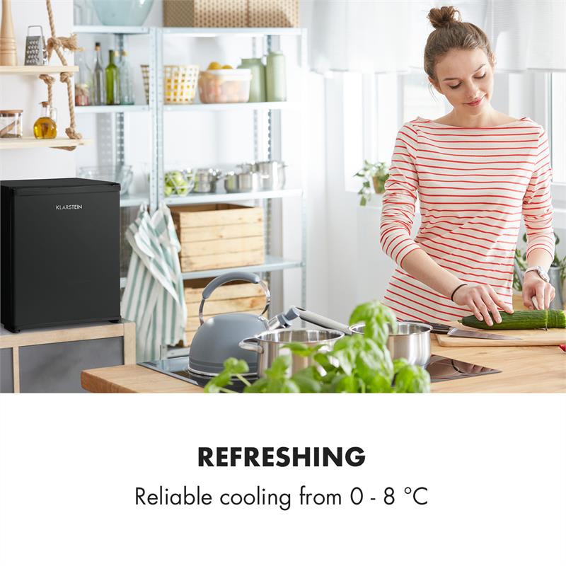 Klarstein Nagano M, mini chladnička, 44 l, 0 dB, 0 - 8 °C, nehlučná, 56 cm, čierna – Obrázok 2