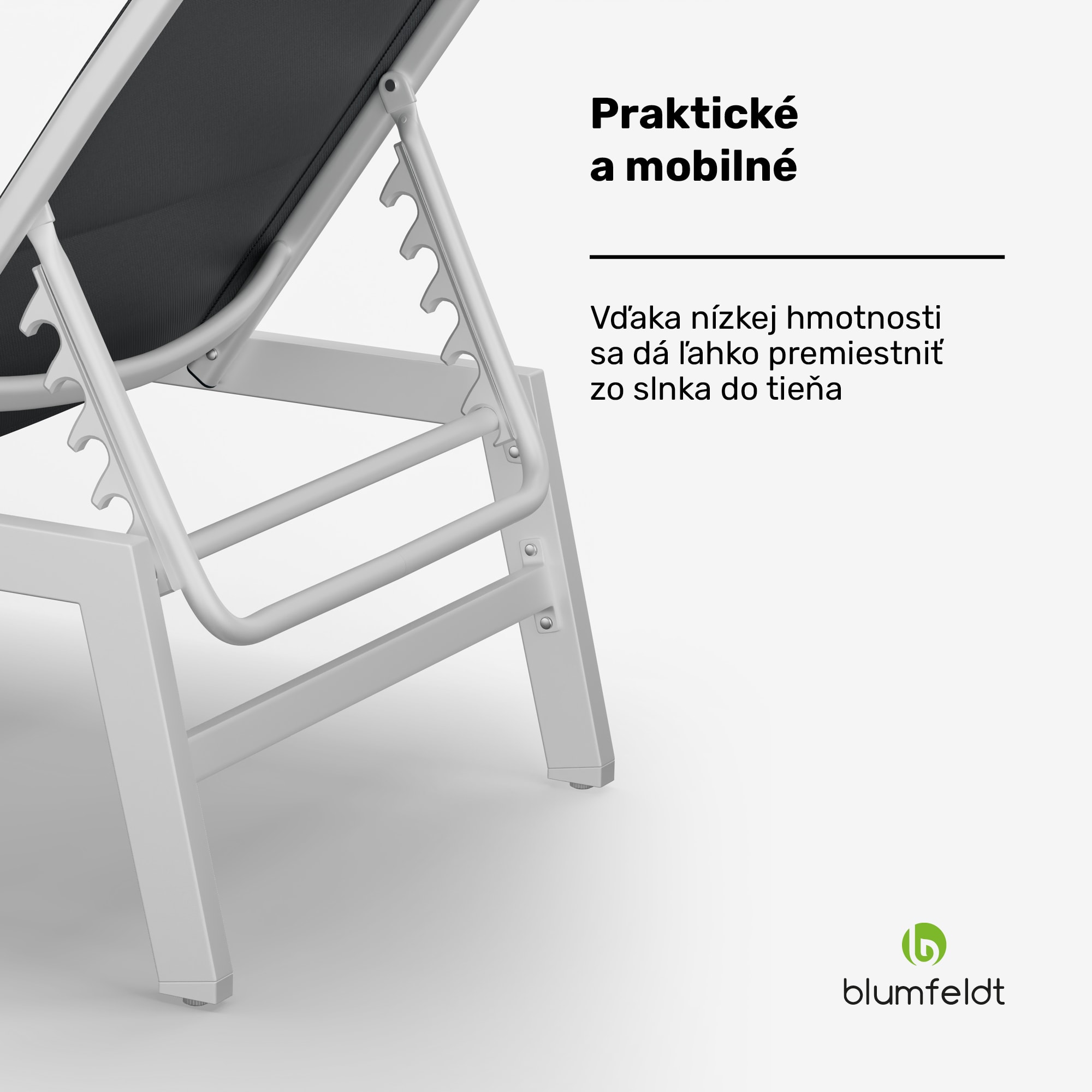 Blumfeldt Renazzo Lounge, záhradné lehátko, 70/30 PVC/PE, hliník, 6 úrovní, biele/sivé – Obrázok 4