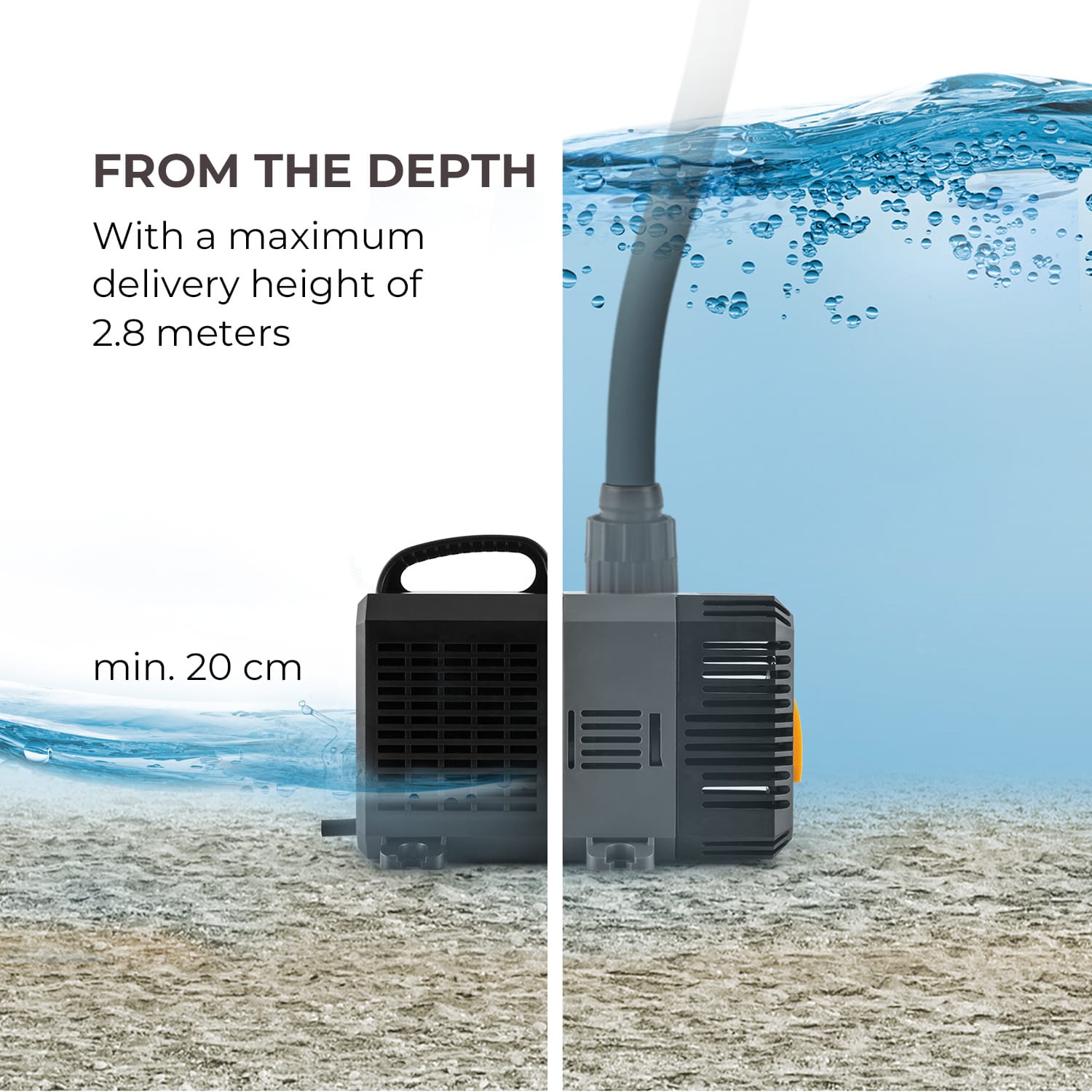 Waldbeck Lagoon 3600, rybníkové čerpadlo, 3600 l/h, EcoSave: 20 W, hĺbka ponoru 2,8 m – Obrázok 5