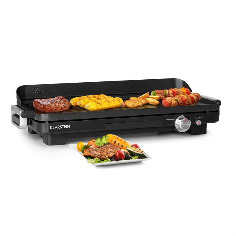 Klarstein Charleroi Turbo, elektrický stolný gril, 2000 W, koncepcia DuoGrill, čierny