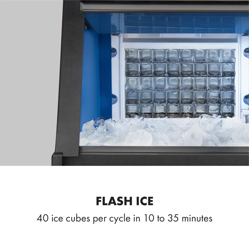 Klarstein Glacial XL, výrobník ľadu, profesionálne zariadenie na výrobu kociek ľadu, 38 kg/24 h, 15 l, LED, nehrdzavejúca oceľ, čierny – Obrázok 3
