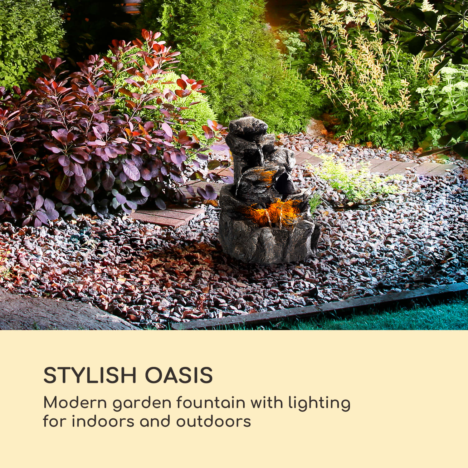 Blumfeldt Rocky Waters, záhradná fontána, 2,5 W, LED osvetlenie, polyresin, antracitová – Obrázok 2