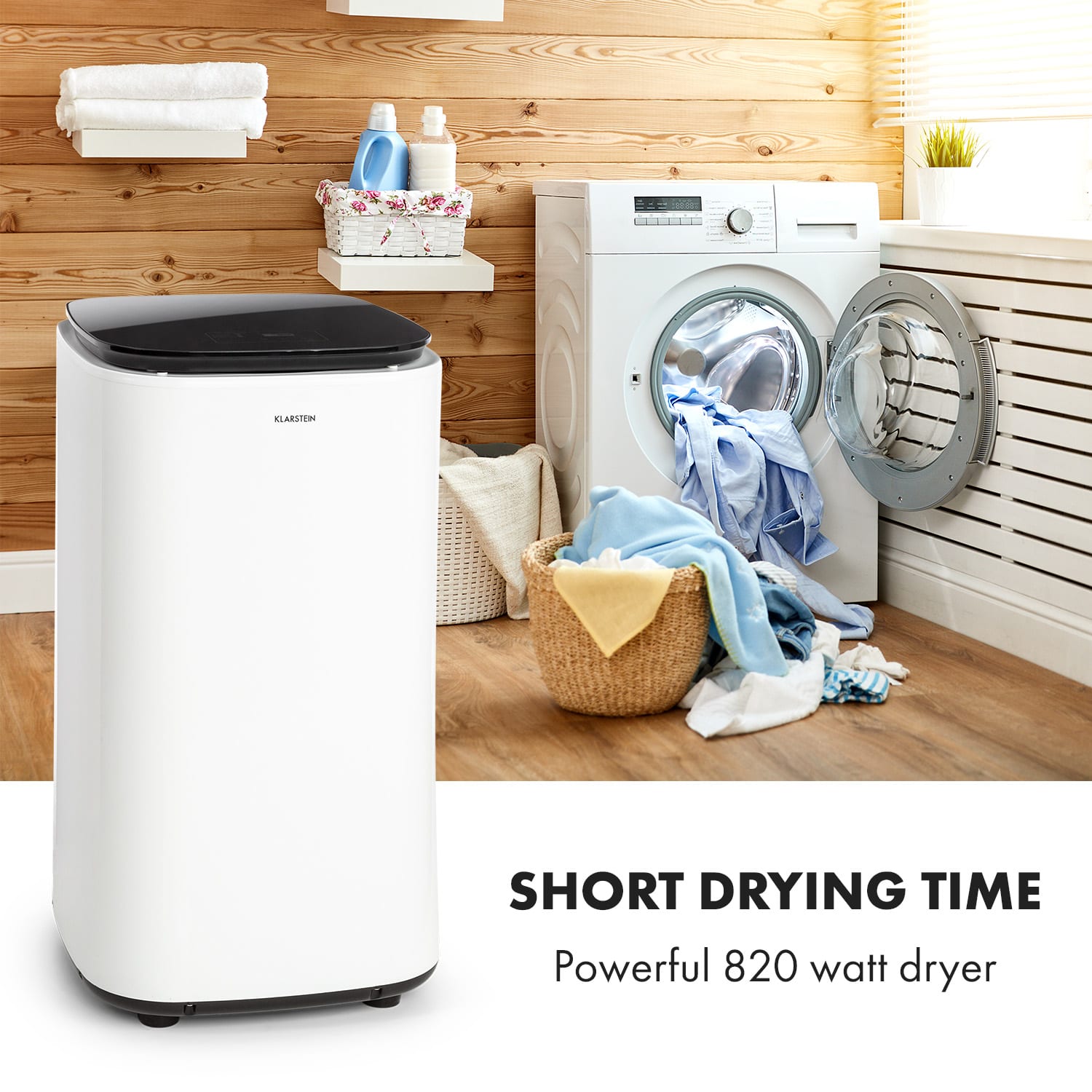 Klarstein Zap Dry, sušička bielizne, 820 W, 50 l, dotykový ovládací panel, LED, biela/čierna – Obrázok 2