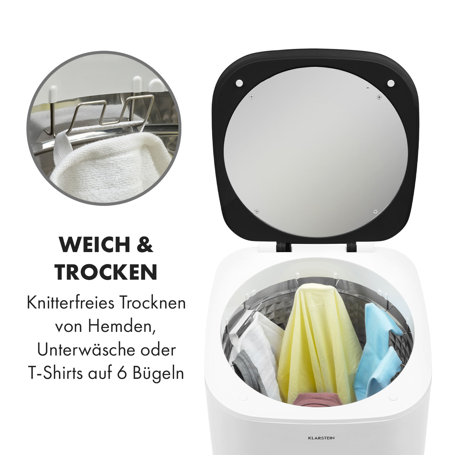 Klarstein Zap Dry, sušička bielizne, 820 W, 50 l, dotykový ovládací panel, LED, biela/čierna – Obrázok 4