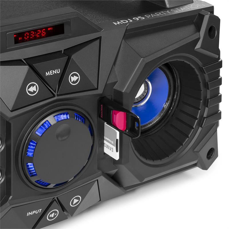 Fenton MDJ95, párty stanica, bluetooth, USB/SD/AUX, akumulátor, čierna – Obrázok 4