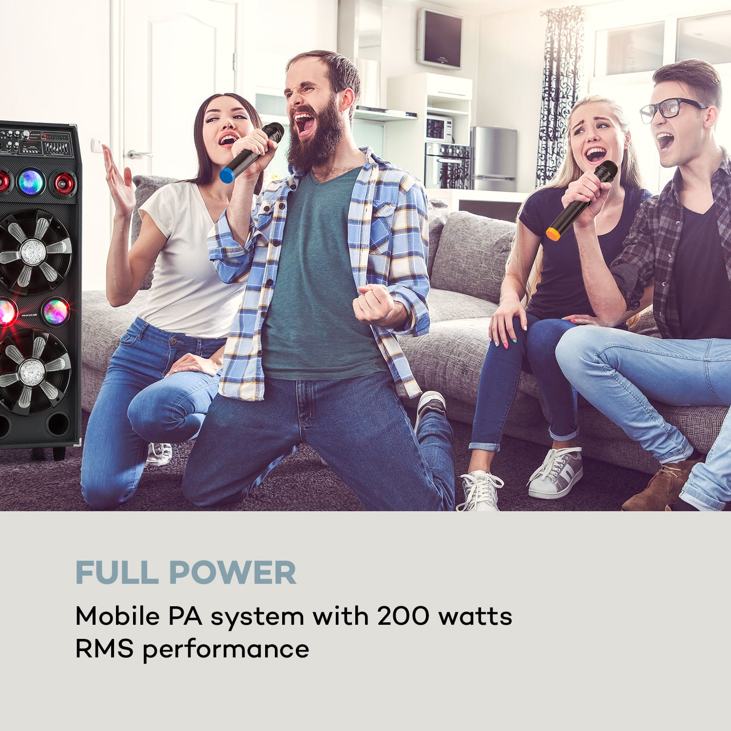 Auna Pro DisGo Box 2100, PA systém, 60 W RMS, BT, SD slot, LED diódy, USB, akumulátor, čierny – Obrázok 2