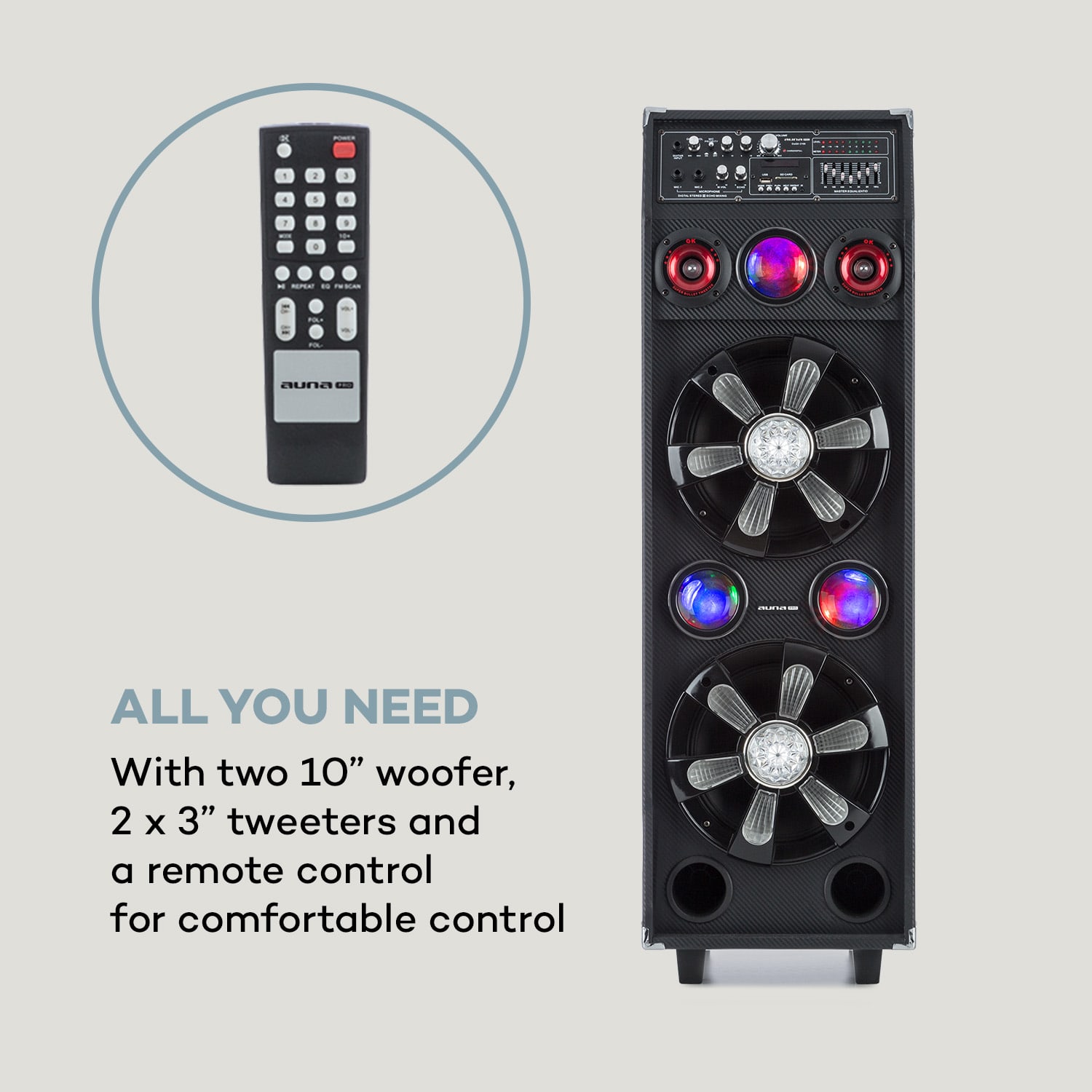 Auna Pro DisGo Box 2100, PA systém, 60 W RMS, BT, SD slot, LED diódy, USB, akumulátor, čierny – Obrázok 3