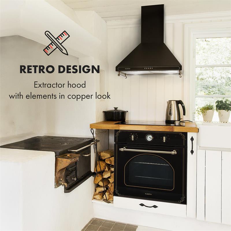 Klarstein Victoria, digestor, 60 cm, retro dizajn, 645 m³/h, 2 LED svetlá, čierny – Obrázok 4