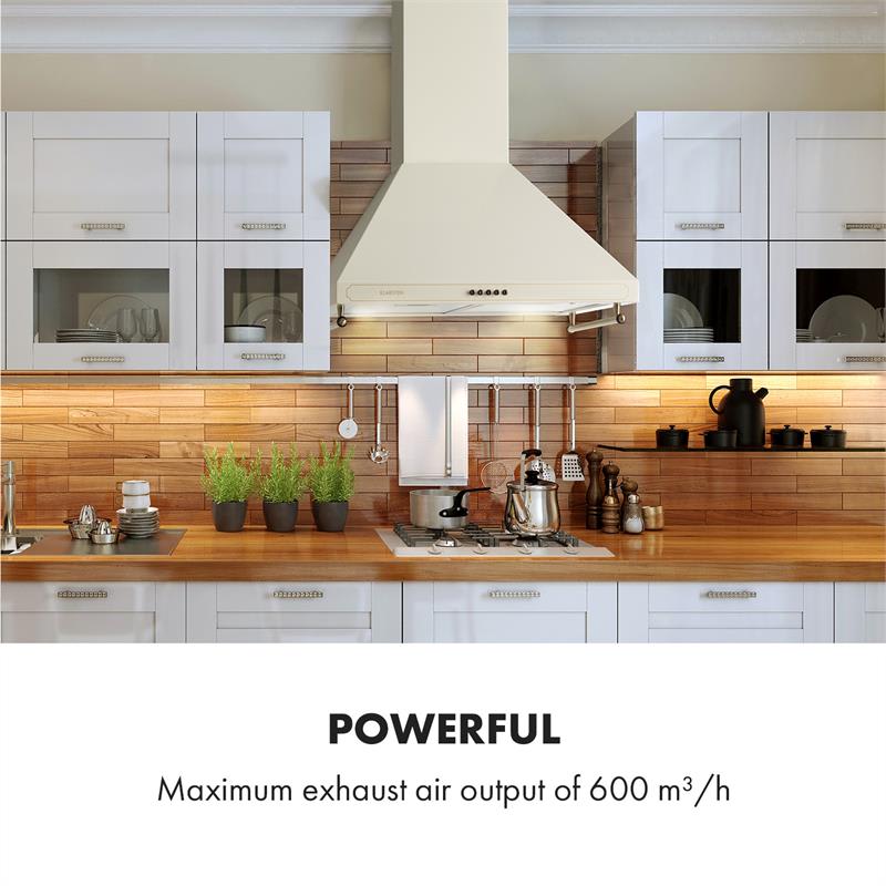 Klarstein Victoria, digestor, 60 cm, retro dizajn, 645 m³/h, 2 LED svetlá, slonová kosť – Obrázok 5