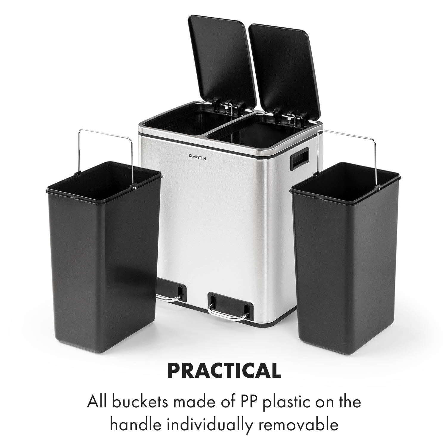 Klarstein Trash Gordon, pedálový odpadkový kôš, 30 l/2 x 15 l, tichý, PP, ušľachtilá oceľ, kartáčovaná – Obrázok 5