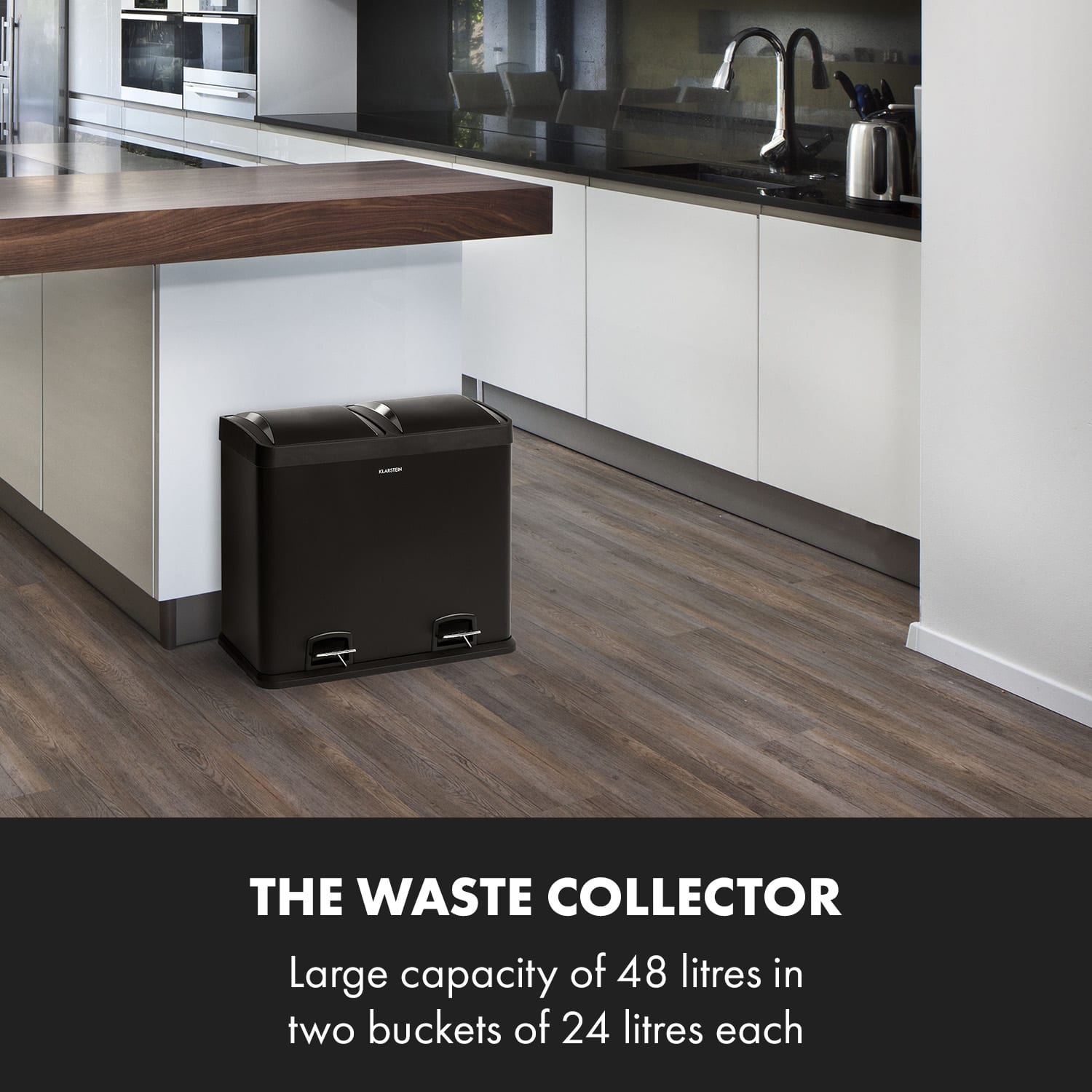 Klarstein Johnny Trash, pedálový odpadkový kôš, 48 l/2 x 24 l, PP, ušľachtilá oceľ, čierny