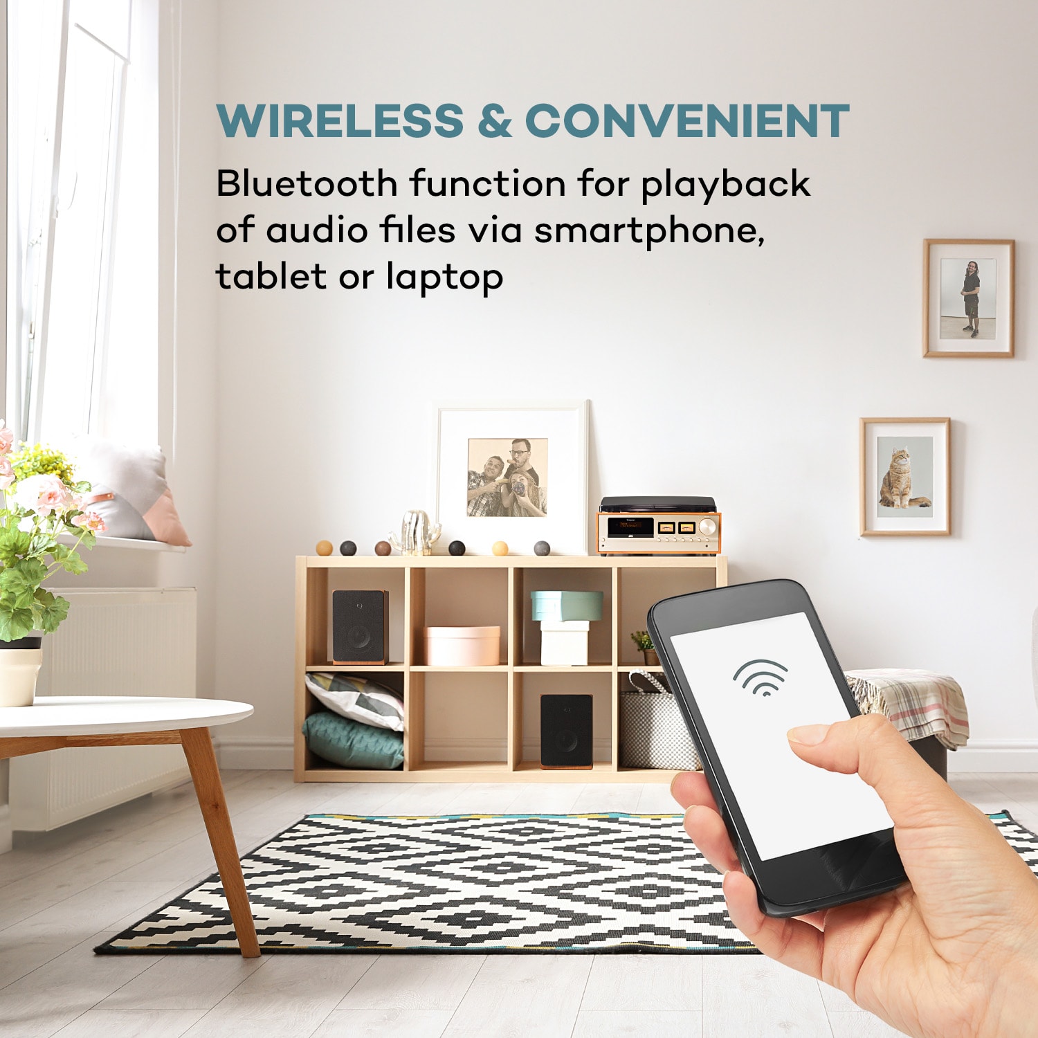 Auna Oxford, retro stereo systém, DAB+/FM rádio, BT funkcia, vinyl, CD, AUX, champagne – Obrázok 4