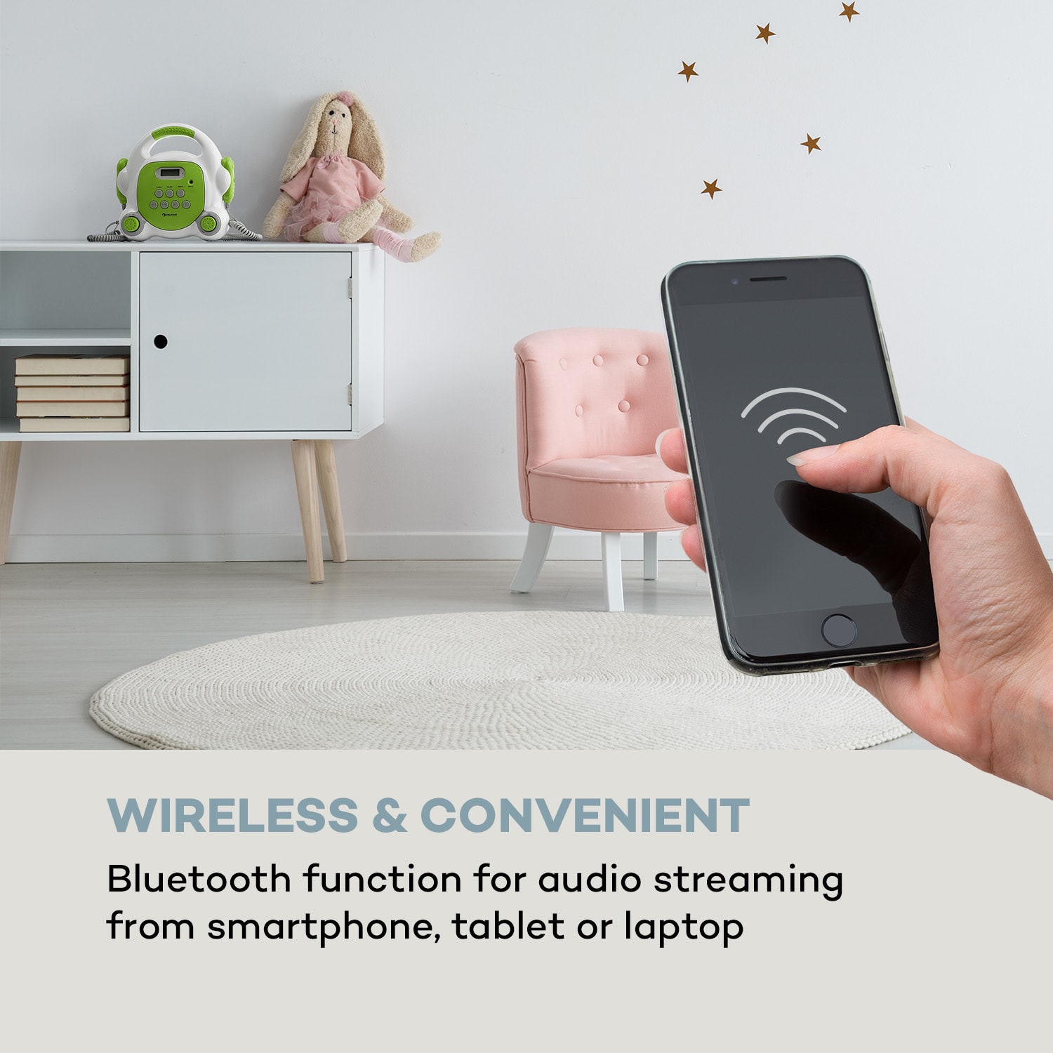Auna Pocket Rocker BT, karaoke prehrávač, BT, USB-port, MP3, 2x mikrofón, zelený – Obrázok 4