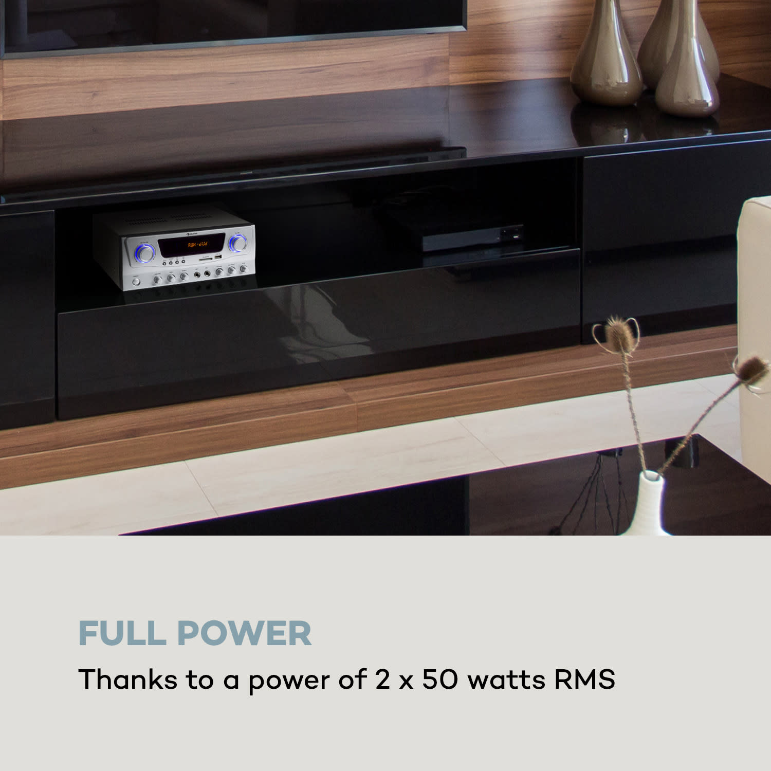 Auna Amp-2 BT, HiFi zosilňovač, RMS 2 x 50 W, BT, USB, SD, 2 x mikrofónový vstup – Obrázok 2