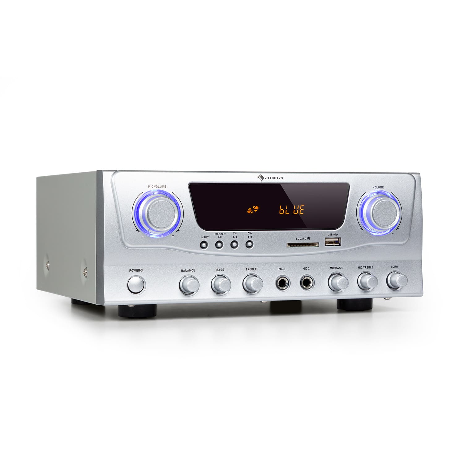 Auna Amp-2 BT, HiFi zosilňovač, RMS 2 x 50 W, BT, USB, SD, 2 x mikrofónový vstup