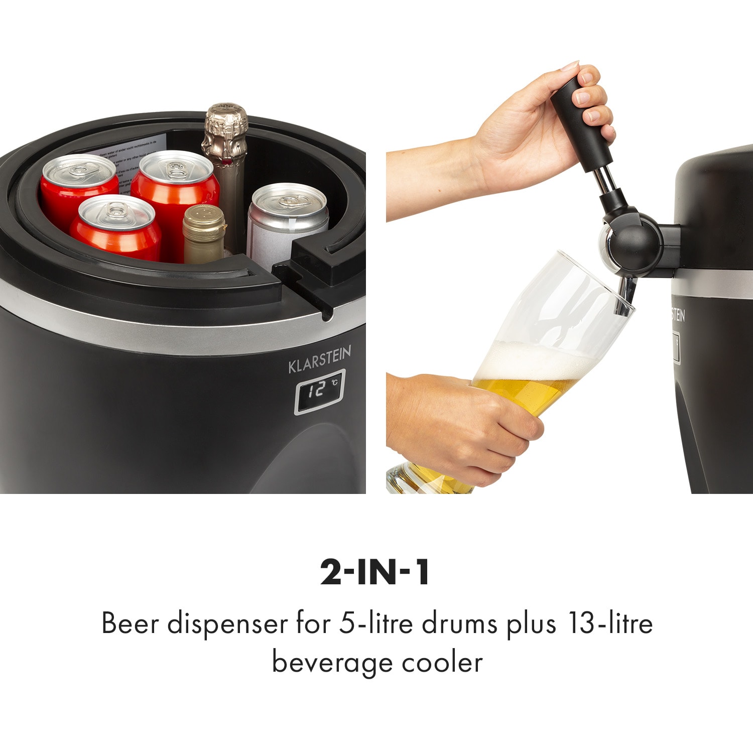 Klarstein Tap2Go, mobilné čapovacie zariadenie 2 v 1, s chladničkou na nápoje, 5 l/13 l, čierne – Obrázok 3
