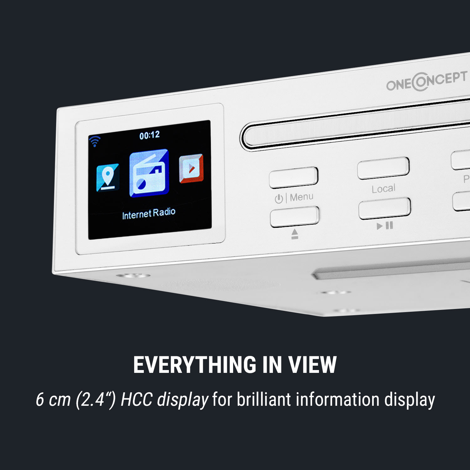 OneConcept Streamo Chef, kuchynské rádio, CD prehrávač, BT, 2,4" HCC displej, biele – Obrázok 5