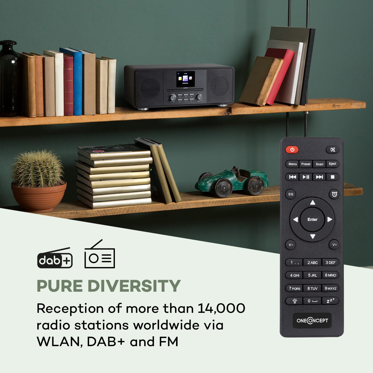 OneConcept Streamo CD, internetové rádio, 2 x 10 W, WLAN, DAB+, FM, CD prehrávač, BT, čierne – Obrázok 2