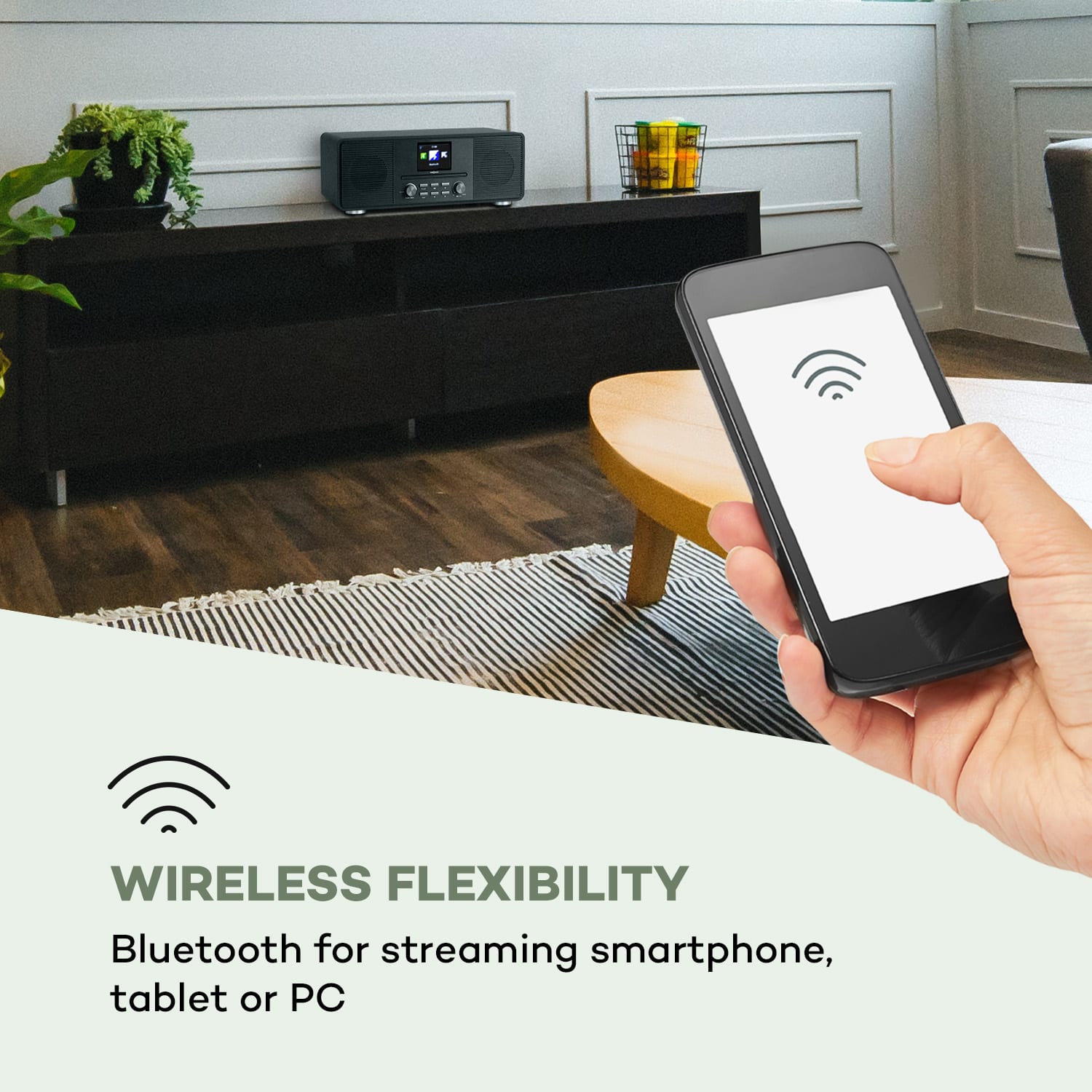 OneConcept Streamo CD, internetové rádio, 2 x 10 W, WLAN, DAB+, FM, CD prehrávač, BT, čierne – Obrázok 5