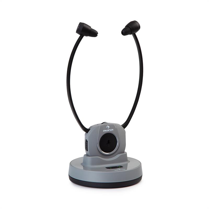 Auna Stereoskop, bezdrôtové slúchadlá so stetoskopickou konštrukciou, do uší, 20 m, 2,4 GHz, TV/HiFi/CD/MP3, akumulátor, sivé