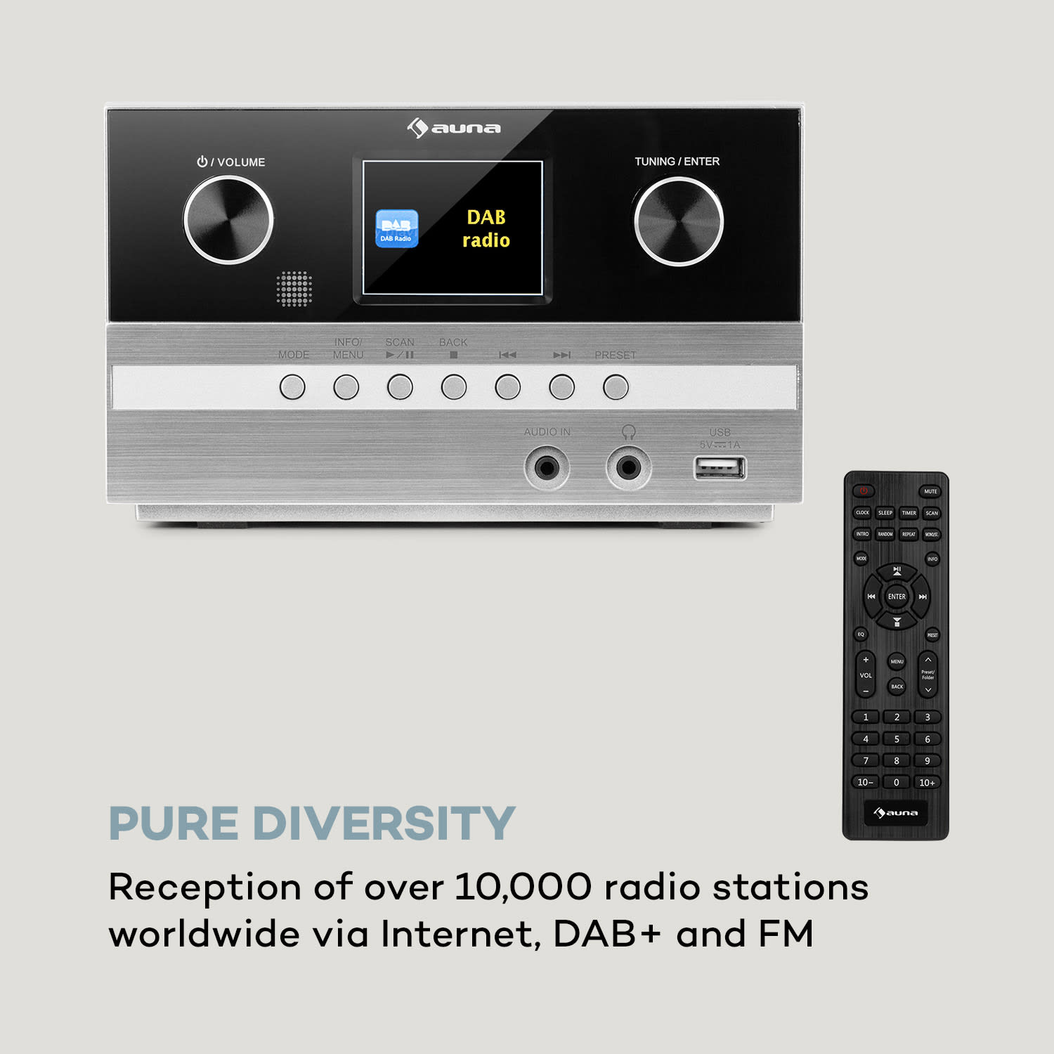 Auna Connect System S, stereo systém + reproduktor, 20 W max., internet/DAB+, strieborný – Obrázok 3