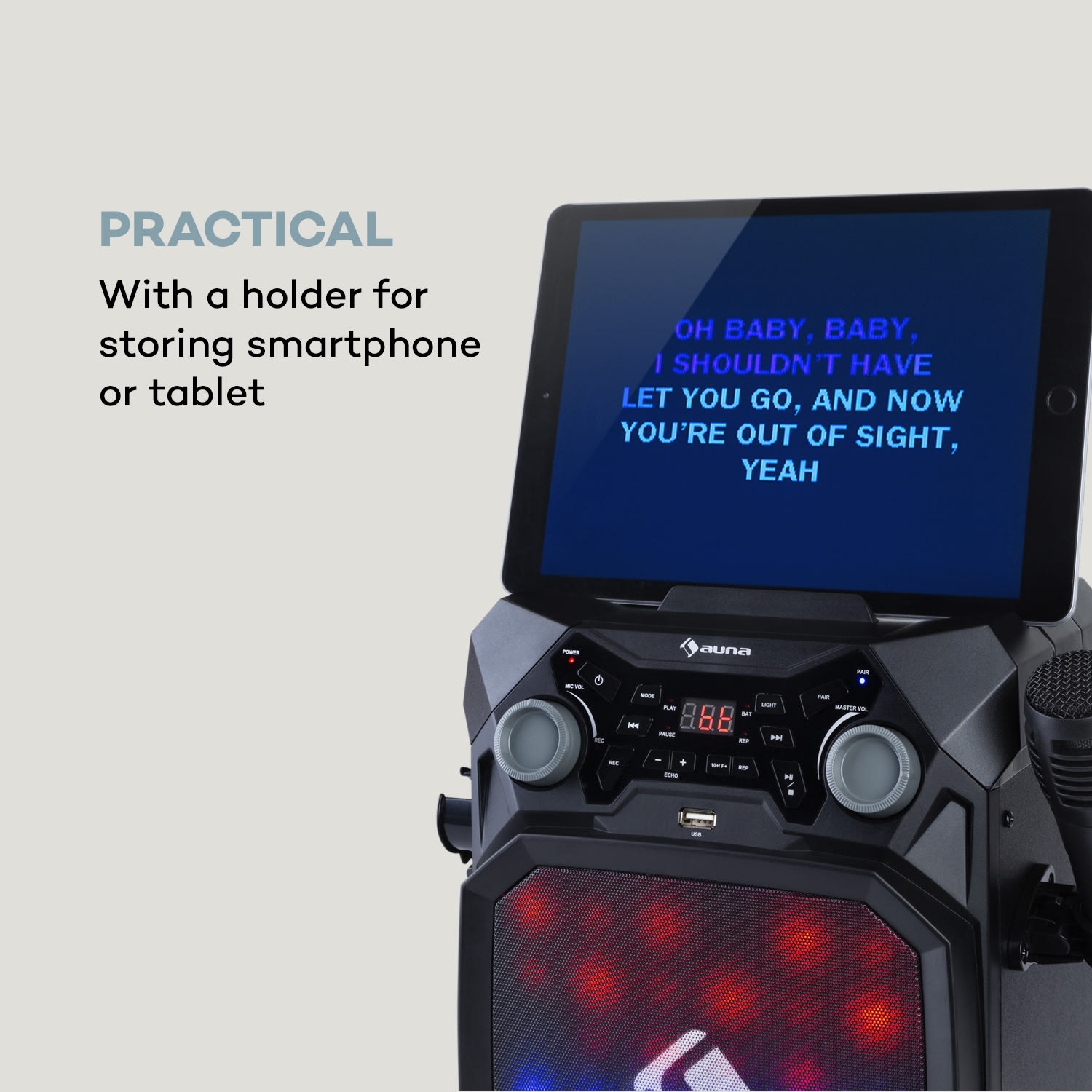 Auna Rockstar LightShow, karaoke zariadenie, bluetooth, USB, Line-In/Out, 2 x 6,3mm, čierne – Obrázok 3