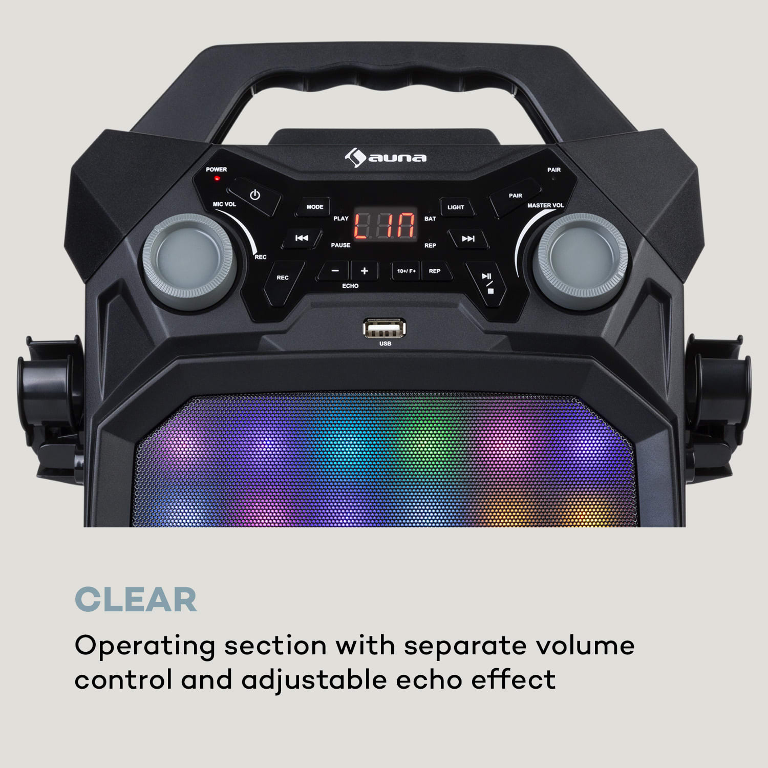 Auna Rockstar LightShow, karaoke zariadenie, bluetooth, USB, Line-In/Out, 2 x 6,3mm, čierne – Obrázok 5