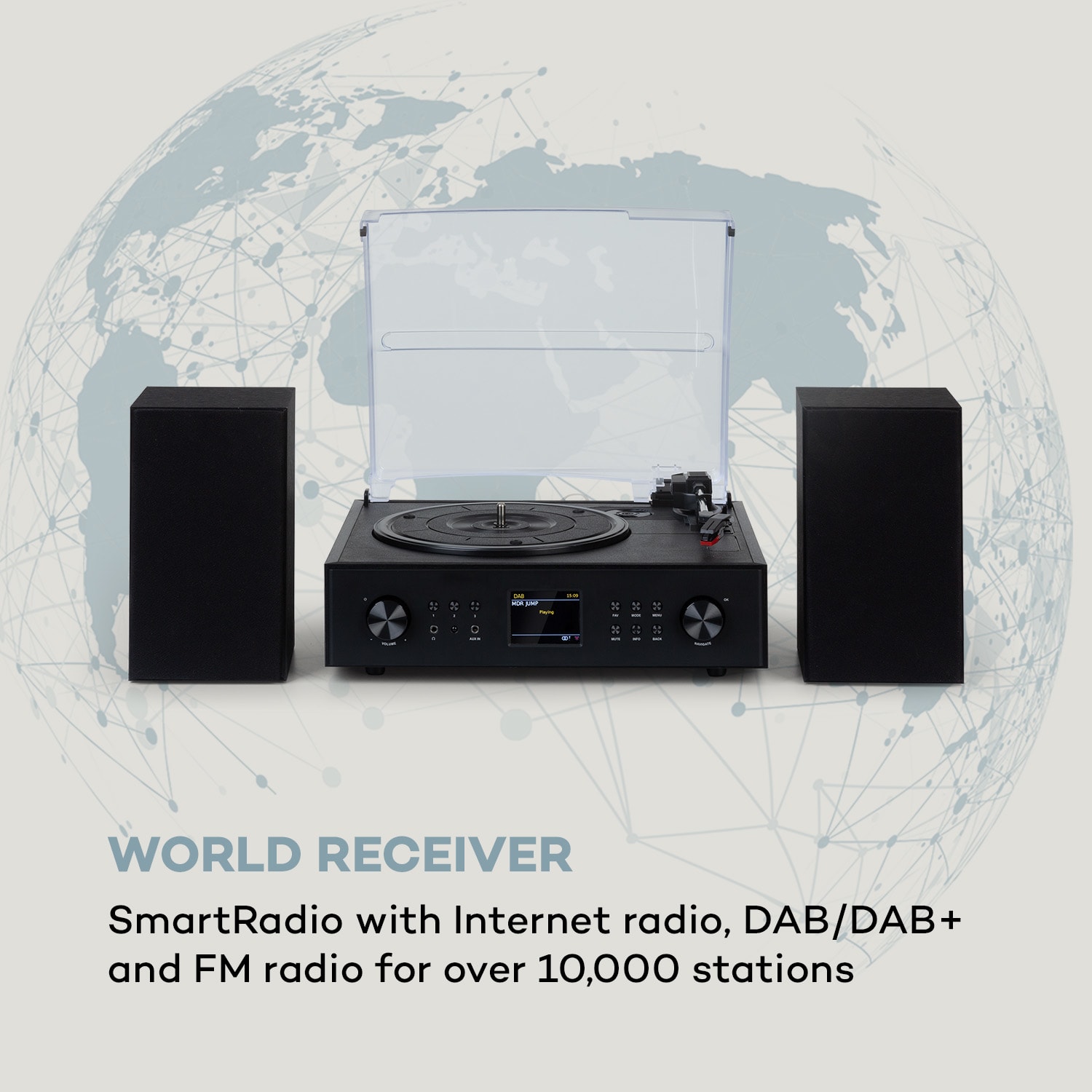 Auna Connect Vinyl, smart rádio, gramofón, 2 reproduktory, 20 W max., internet/DAB+ – Obrázok 3