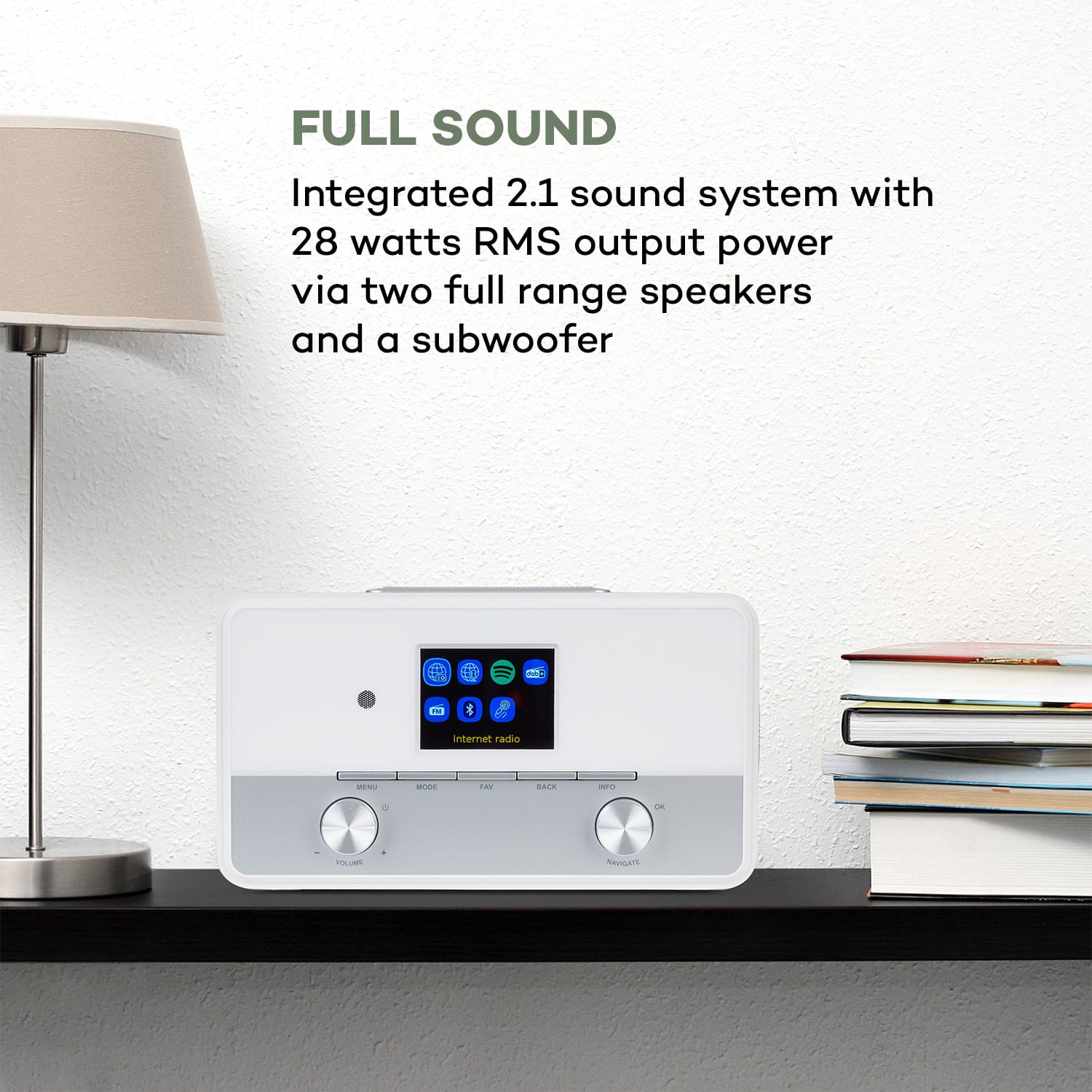 Auna Connect 150 SE, 2.1 internetové rádio, DAB/DAB+/PLL-FM, BT, 2,8" TFT displej, biele – Obrázok 3