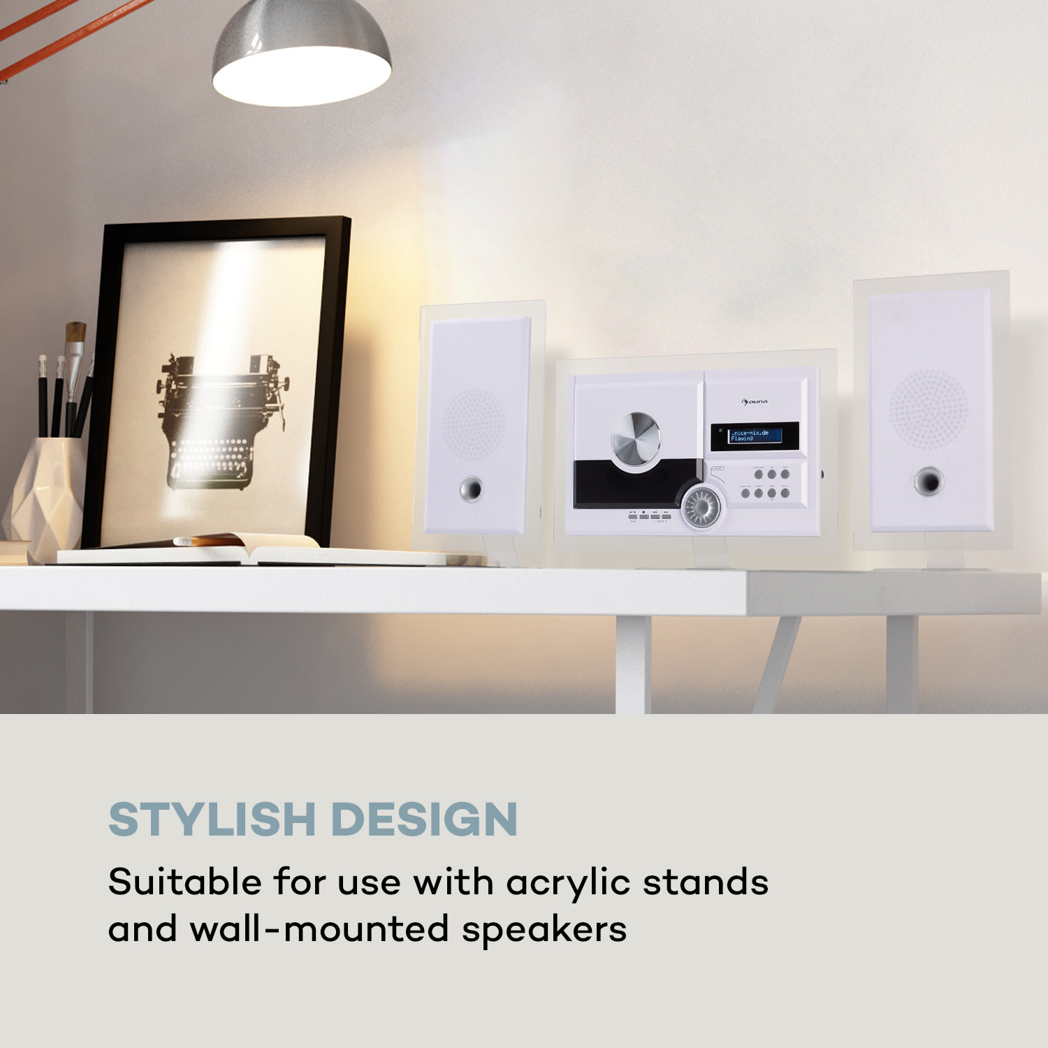 Auna Stereo Sonic, DAB+ stereo systém, DAB+, CD prehrávač, USB, BT, biely – Obrázok 2