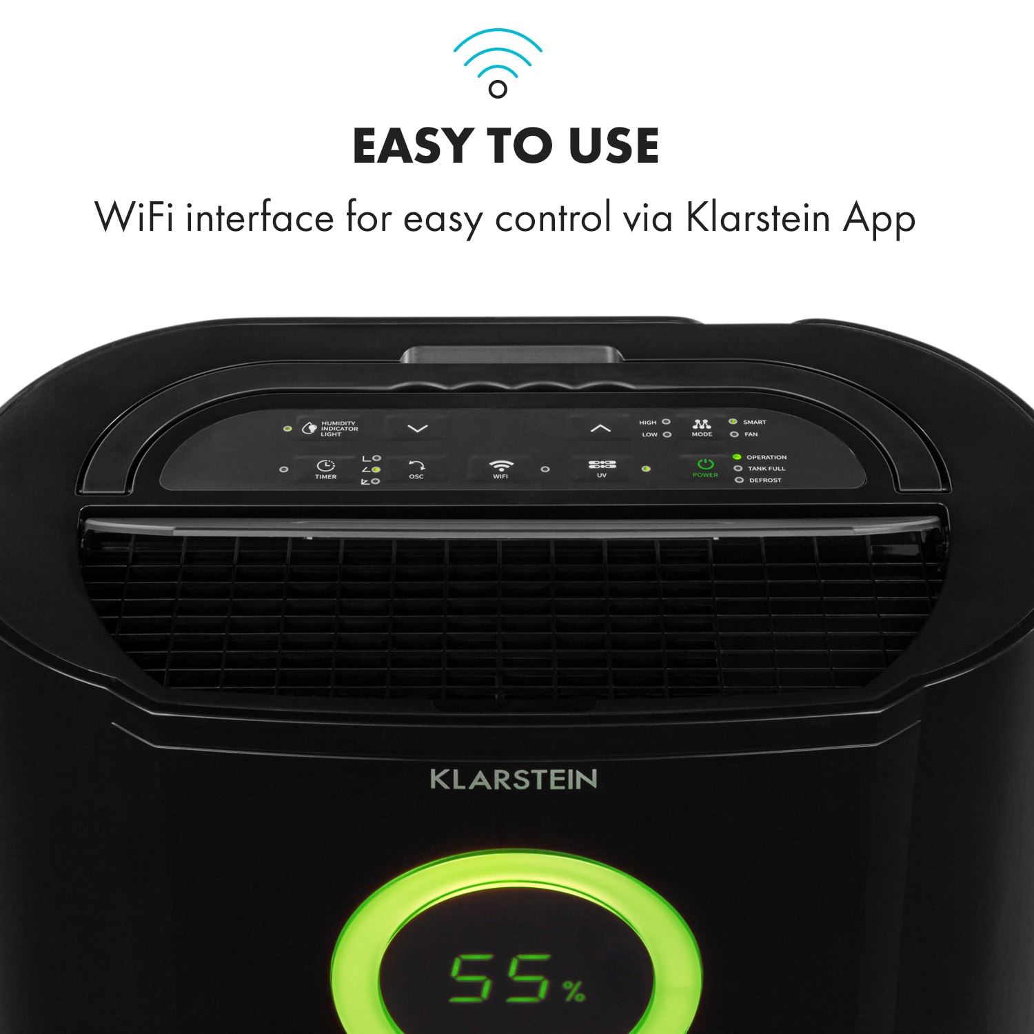 Klarstein DryFy Pro Connect Smart, Odvlhčovač vzduchu, WiFi, Kompresný, 20l / d, 20sqm, 370W, Čierna – Obrázok 3