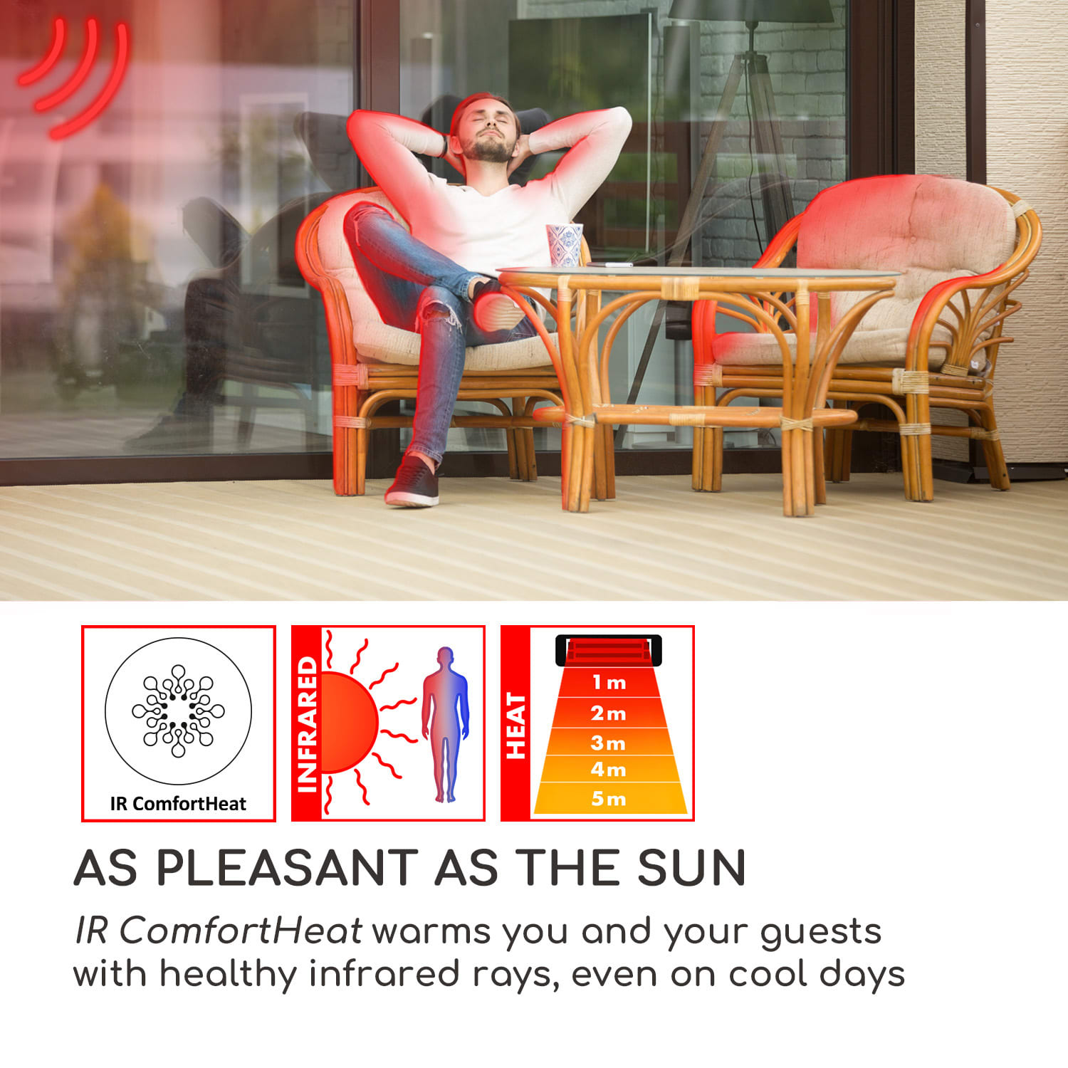 Blumfeldt Blackpool Heat, terasový ohrievač, 2100 W, IR ComfortHeat, IP54, čierny – Obrázok 3
