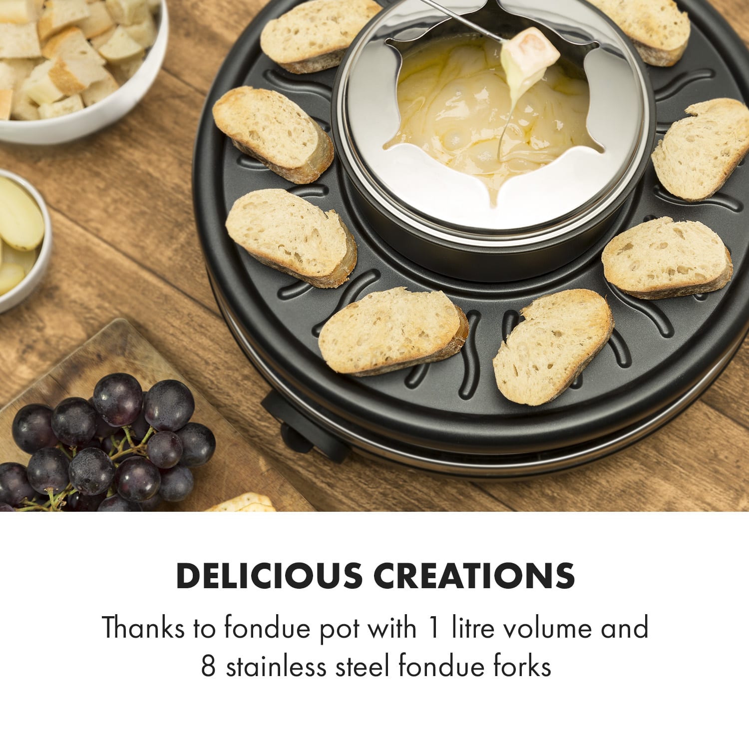 Klarstein Fonduelette, raclette gril s fondue, 1350 W, 1 l, Ø 38 cm, pre 8 osôb – Obrázok 2