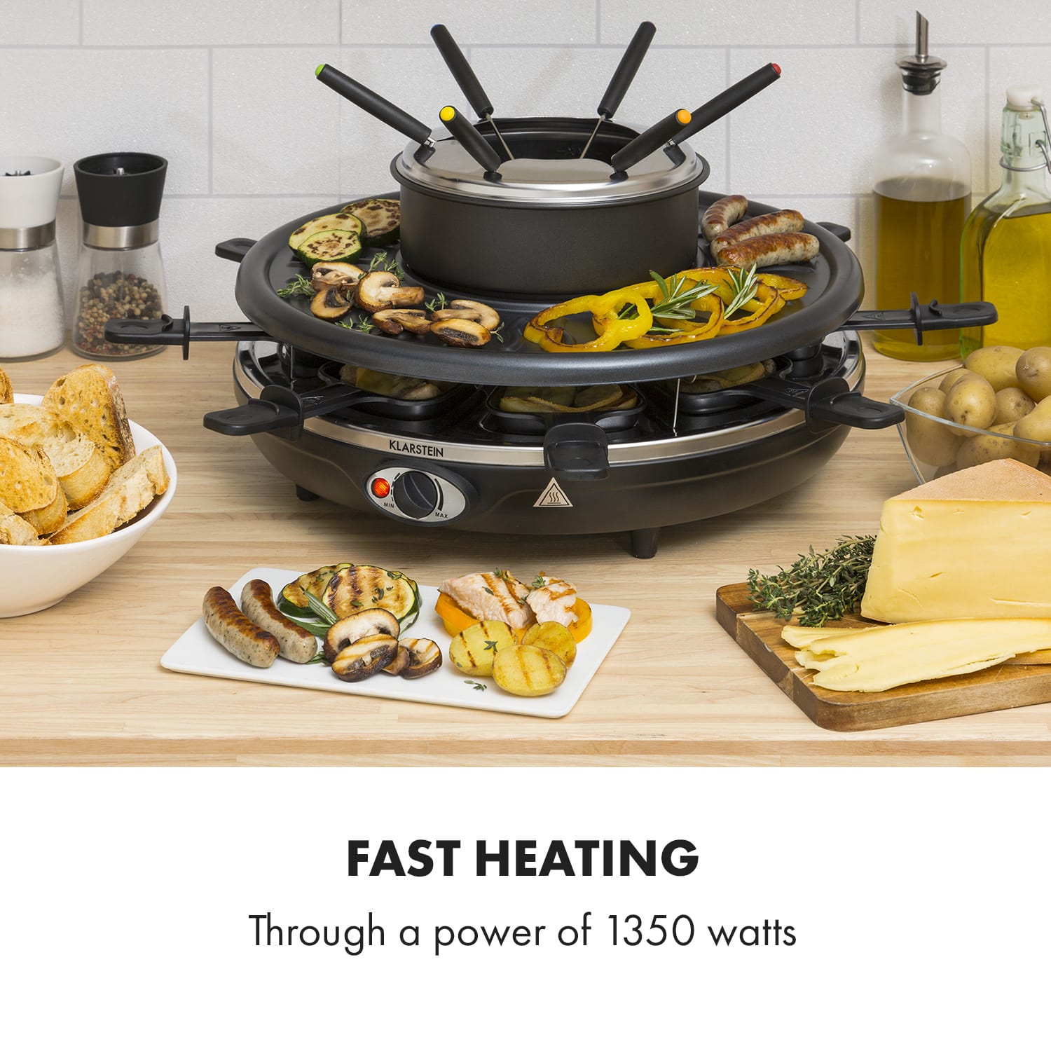 Klarstein Fonduelette, raclette gril s fondue, 1350 W, 1 l, Ø 38 cm, pre 8 osôb – Obrázok 5