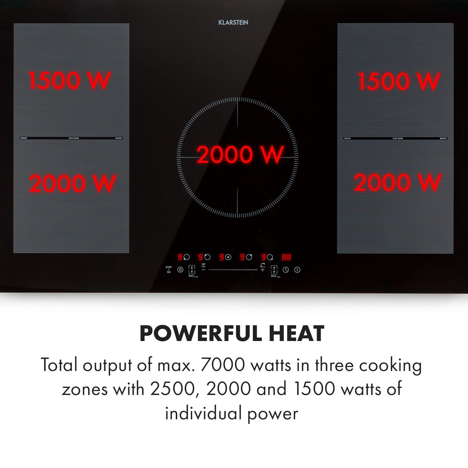 Klarstein Delicatessa 90 Flex, vstavaná varná doska, indukcia, 5 zón, 7000 W, čierna – Obrázok 4