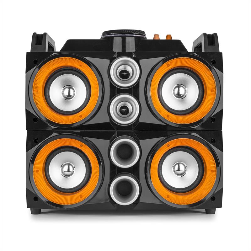 Fenton MDJ200, párty stanica, 150W, 4x4“ reproduktory, 2000mAh batéria, čierna/oranžová – Obrázok 2