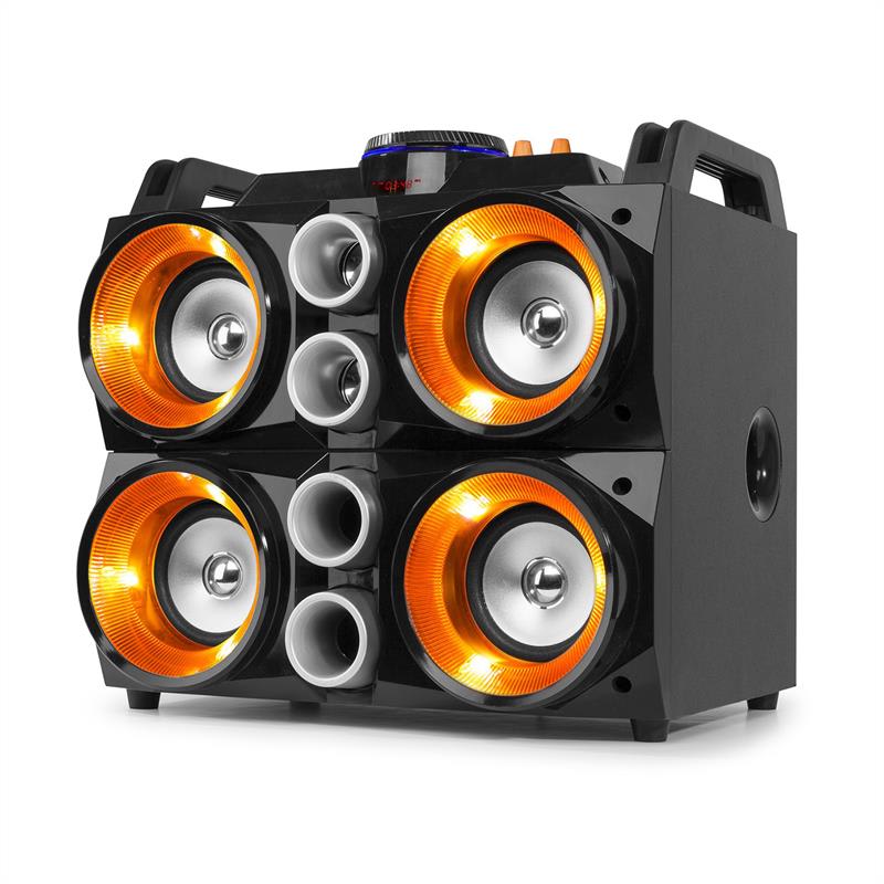 Fenton MDJ200, párty stanica, 150W, 4x4“ reproduktory, 2000mAh batéria, čierna/oranžová – Obrázok 3