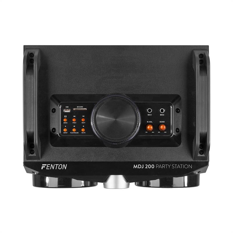Fenton MDJ200, párty stanica, 150W, 4x4“ reproduktory, 2000mAh batéria, čierna/oranžová – Obrázok 4