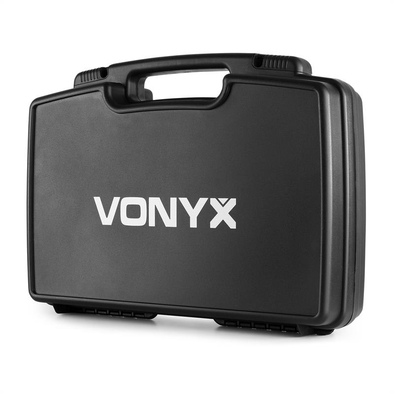 Vonyx WM82B Digital, 2-kanálový systém UHF bezdrôtových mikrofónov, 2 x headset mikrofón, 50 m, kufor – Obrázok 4